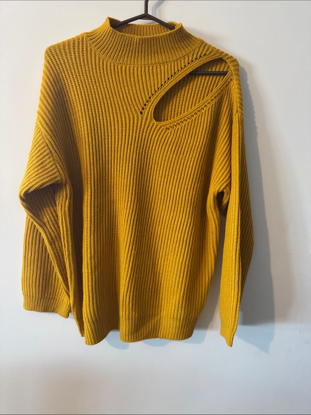 Astr Asymmetrical Cutout Ribbed Turtleneck Sweater - Mustard Yellow
